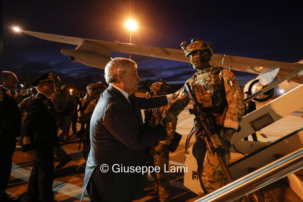 Italy's Minister for Foreign Affairs Antonio Tajani welcomes members of the Italian Armed Forces and Italian citizens evacuated from Sudan as they arrived with an Italian Air Force flight at Ciampino military airport, in Rome, Italy, 24 April 2023.